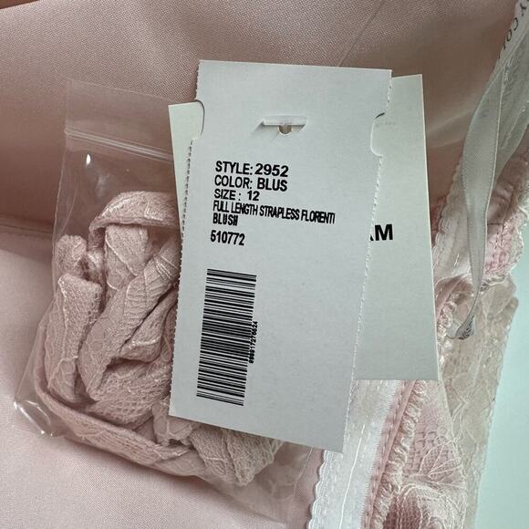 NWT | Dessy Collection | Florentine Lace Strapless Maxi | Blush | Size 12 - Picture 8 of 15
